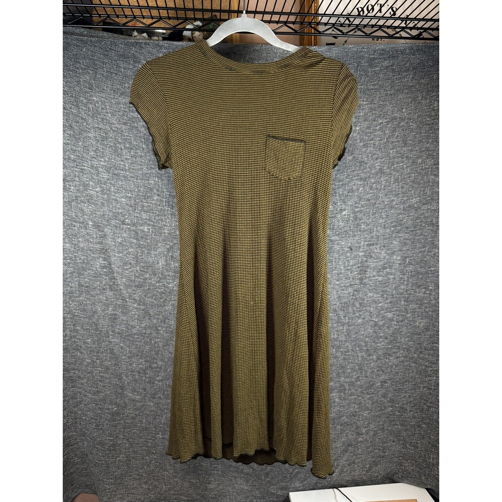 Urban Outfitters BDG Ribbed Lettuce Hem Y2K Mini Dress Olive Green Size MEDIUM